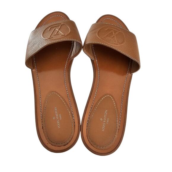 Louis Vuitton LV Lock It Flat Mule Sandal Size 41 US 11 Camel Brown Leather - Picture 3 of 12